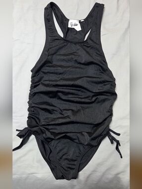 Kids Black Racerback One-Piece Swimsuit with Side Ties